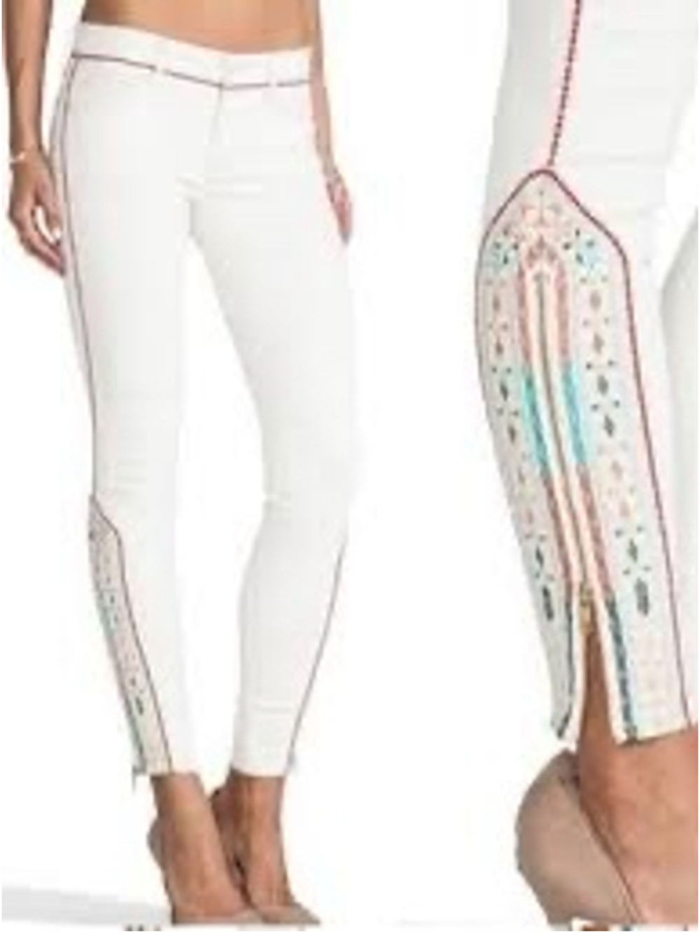 Women's Mother White Jeans with Embroidery